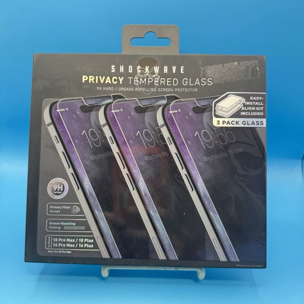 Shockwave Privacy Tempered Glass 3 Pack iPhone 15 Pro Max 15 Plus 14 Pro Max